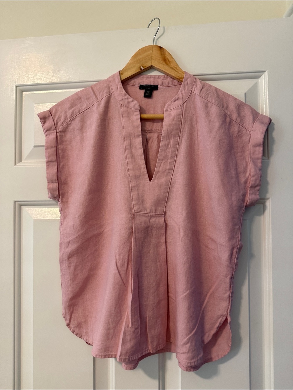 Ann Taylor Factory Blush Pink Split Neck Cap Sleeve Tunic